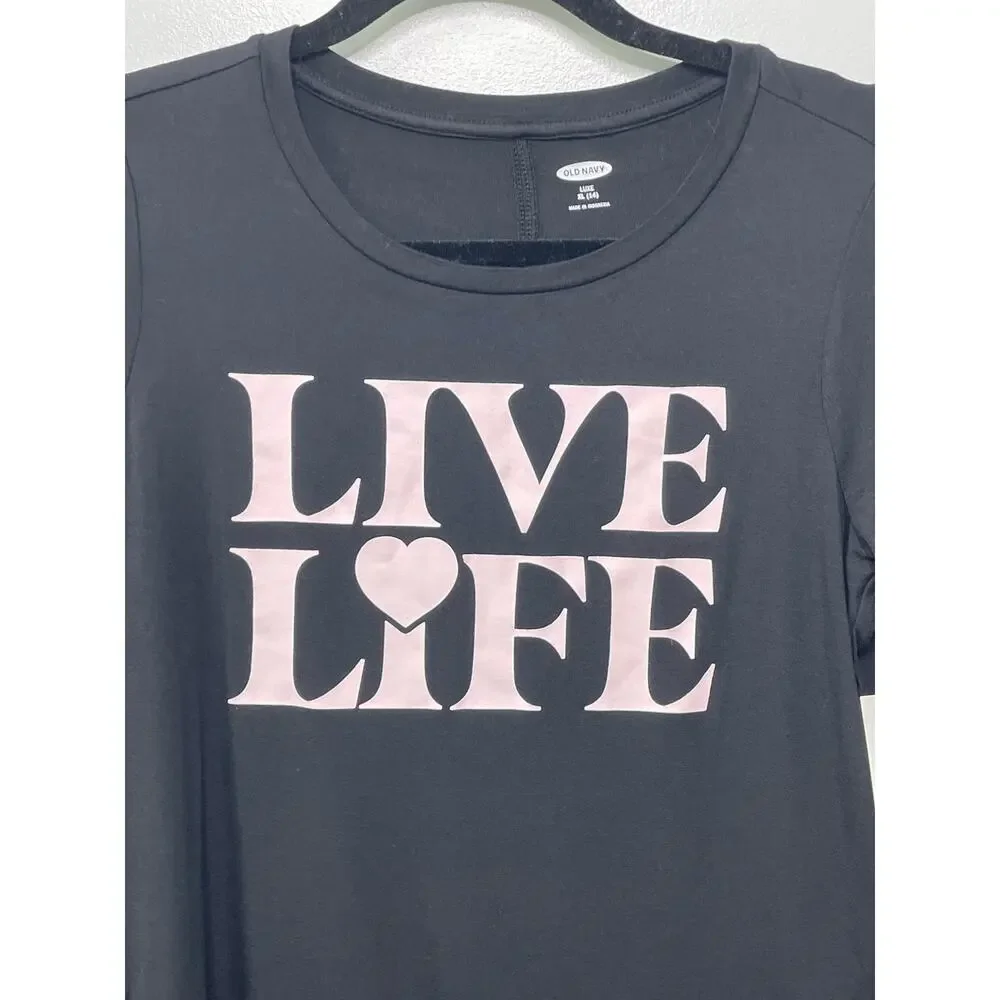 NWT Live love life black pink‎ long sleeve tunic top Girls 14 New